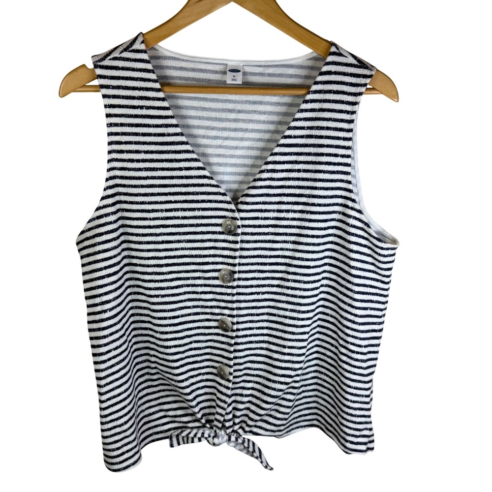Old Navy Striped V Neck Button Front Tie Knot Tank Top‎ Womens XL Nautical Vacay